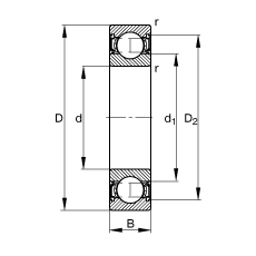 FAG深沟球轴承 6005-2RSR, 根据 DIN 625-1 标准的主要尺寸, 两侧唇密封