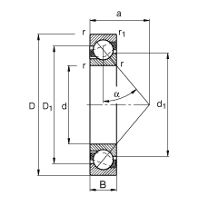 FAG角接触球轴承 7218-B-JP, 根据 DIN 628-1 标准的主要尺寸，接触角 α = 40°