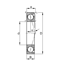 FAG主轴轴承 B7228-C-T-P4S, 调节，成对安装，接触角 α = 15°，限制公差