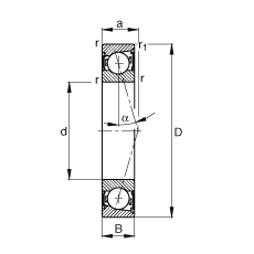 FAG主轴轴承 B7022-C-2RSD-T-P4S, 调节，成对安装，接触角 α = 15°，两侧唇密封，非接触，加严公差
